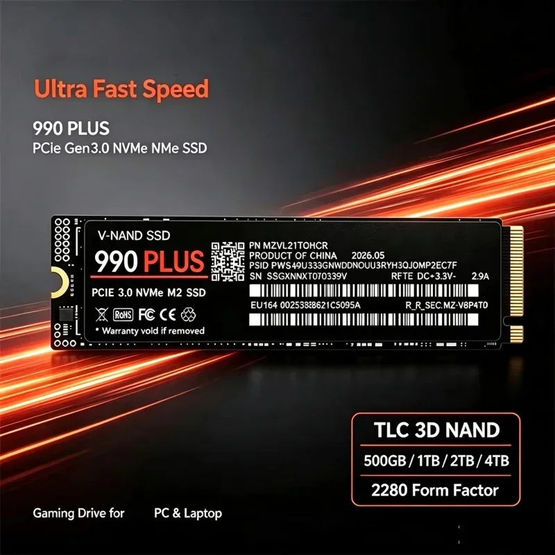 990 PLUS High Speed M.2 2280 NVMe SSD PCIe3.0 X4 TLC 3D NAND Internal Solid State 500GB 1TB 2TB 4TB for Laptop Desktop PC
