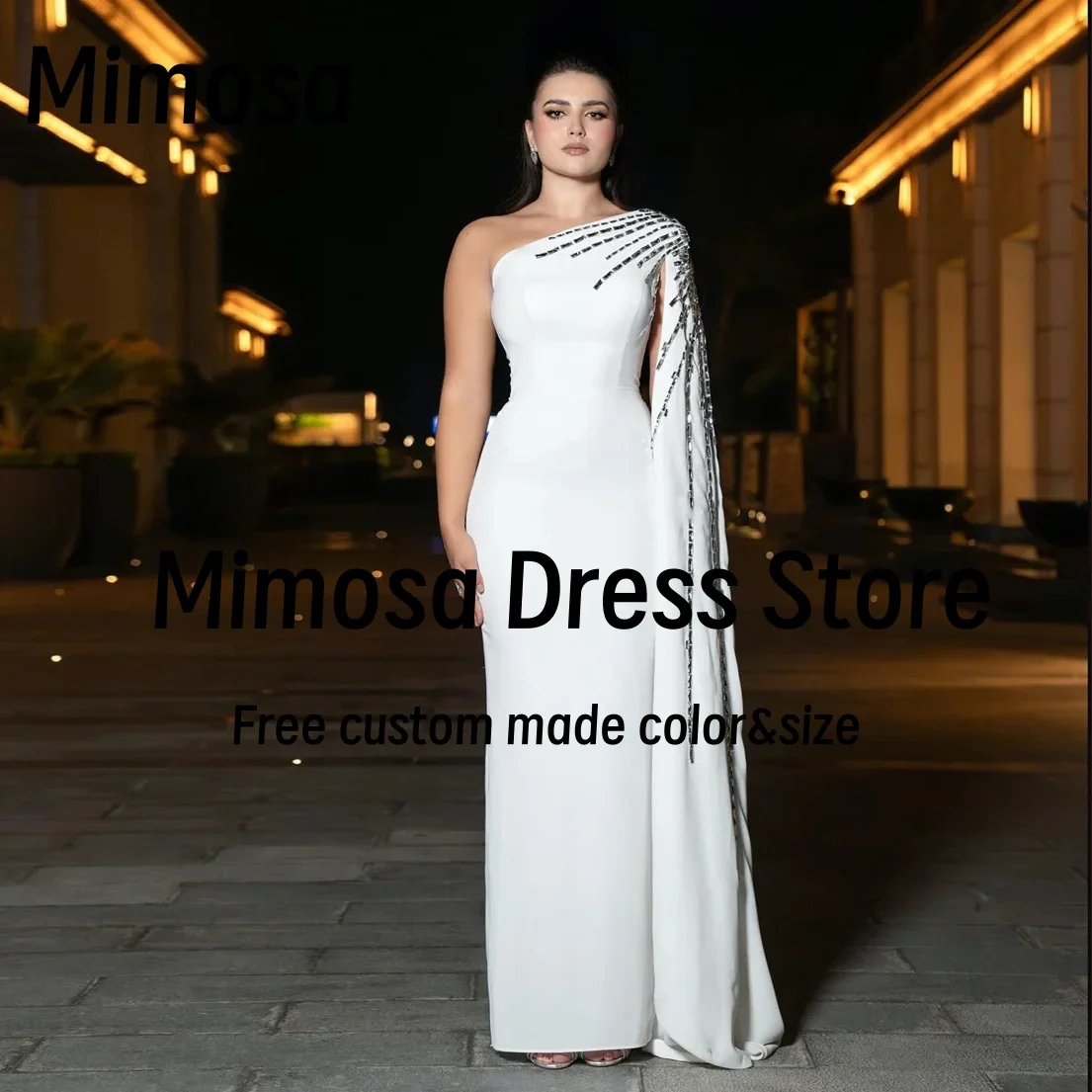 Mimosa jedno ramię suknie balowe frezowanie rękaw typu flarz sukienka na specjalne okazje zamek błyskawiczny rozcięcie z tyłu suknie wieczorowe dostosowane
