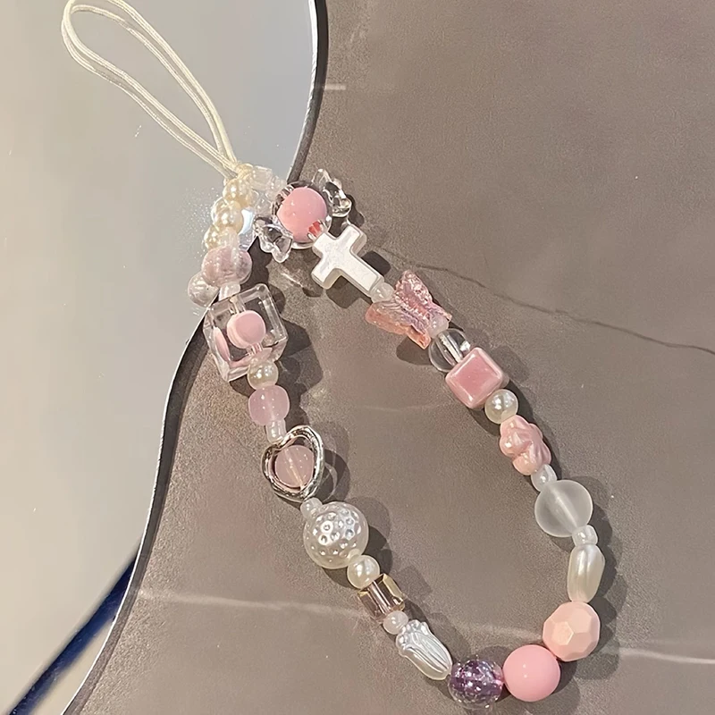 Pearl Heart Butterfly Phone Chain for Girl, Trendy Pendant for iPhone, Samsung Universal Accessories, Cute Hanging Rope for Girl