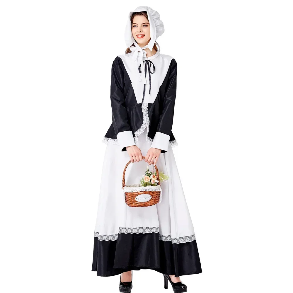 Women Lolita Dress Vintage Victorian Fashion Long Sleeves Sweet British Housekeeper Servant Prairie Cosplay Costumes For Party