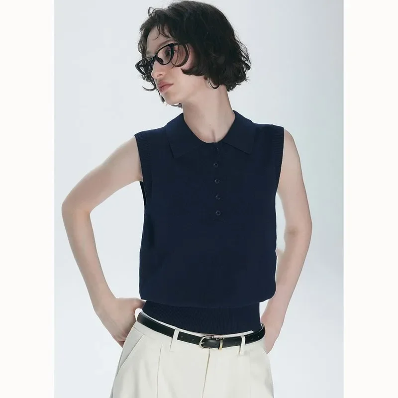 

Women's White Sleeveless Knit Top Tie Neck Half Button Down Ribbed Hem Casual Top