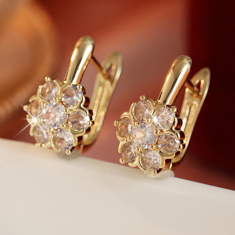 Elegant Flower Cluster Dangle Earrings For Women Inlay Zircon Surrounding Wedding Banquet  Exquisite Earring Temperament Jewelry
