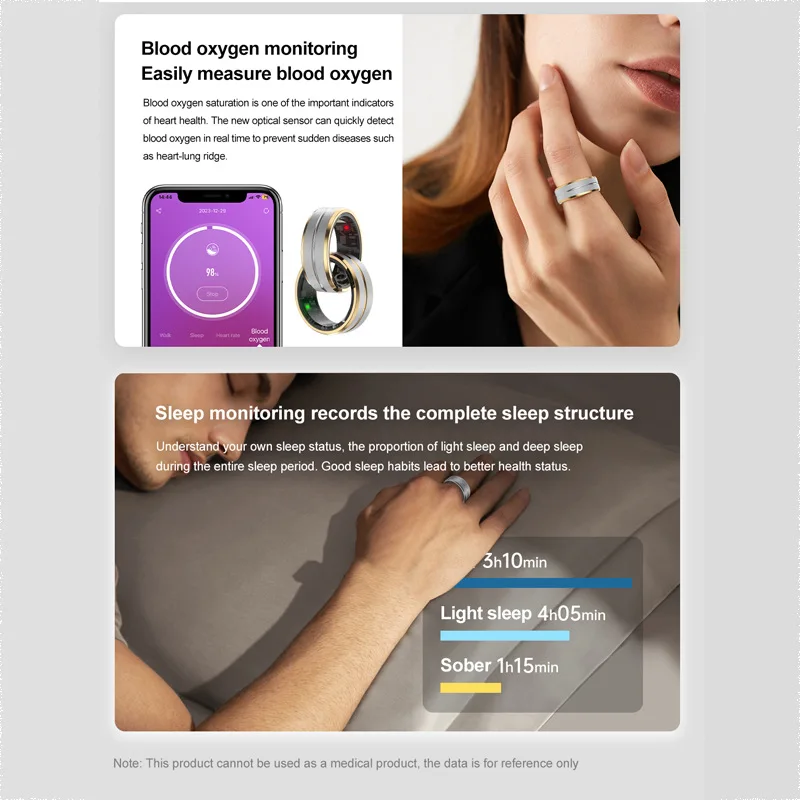 Smart Ring ossigeno nel sangue frequenza cardiaca monitoraggio della salute del sonno fotografia remota sport anello Bluetooth multifunzionale impermeabile