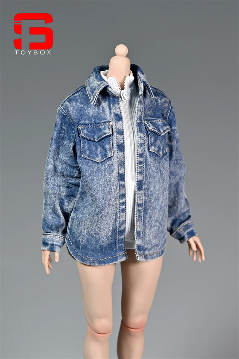 In Stock 1/6 Scale Female Washing Denim Shirt Loose Working Clothes Model Fit 12-inch Soldier Action Figure Body