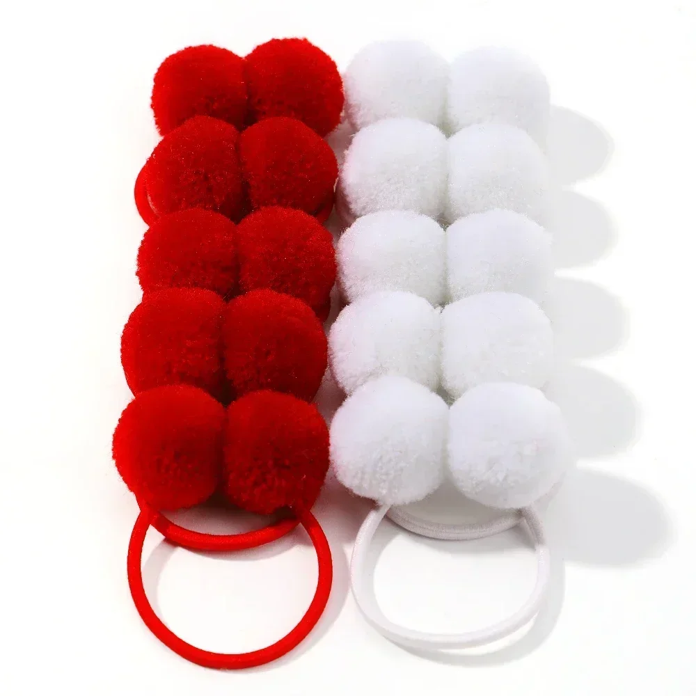 10Pcs Solid Color Baby Hair Ties Handmade Girls Winter Kids Fur Ball Rubber Band Polytail Hair Rope Hair Accessories Wholesale