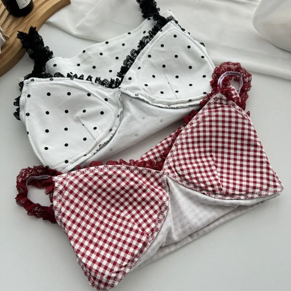 Top corto senza maniche stile ragazza piccante con scollo a V in rete a pois da donna Top con bretelle Slim Fit Dolce canotta in pizzo con imbottiture Streetwear