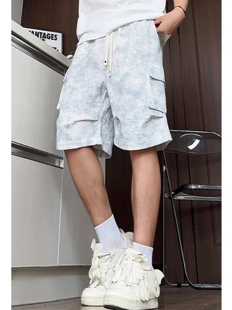 

American Dyed Work Pants Men Summer Large ket Workwear Qui Dry Sports Casual Five-Quarter orts Straight Leg Fit