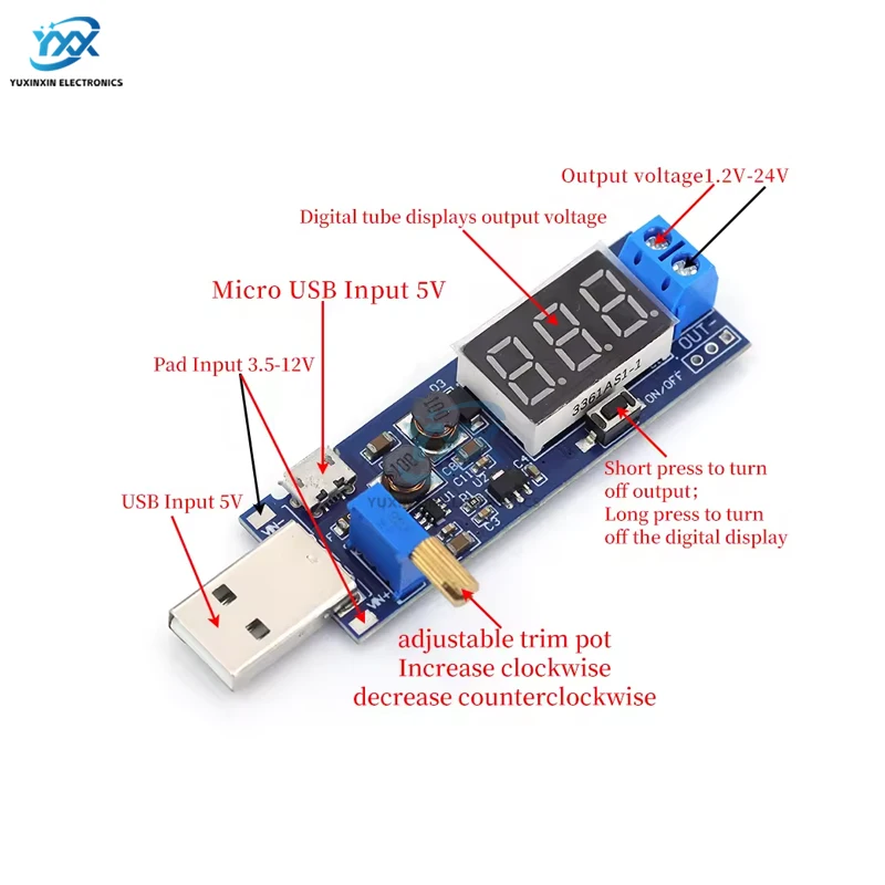 1PCS DC-DC Step Up Power Supply Module USB 5V to 3.3V 9V 12V 24V Voltage Regulator Boost Converter Desktop Power Module