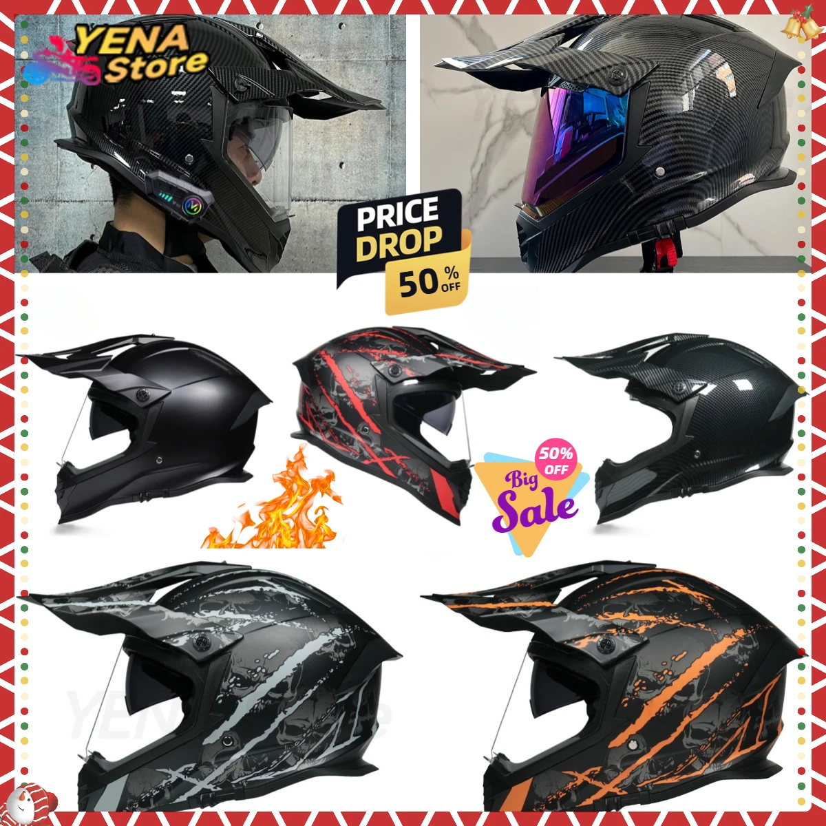 LVS-Attrezzatura protettiva per moto Casco per moto Dot Casco integrale traspirante Resistente all'usura - Casco fuoristrada per moto