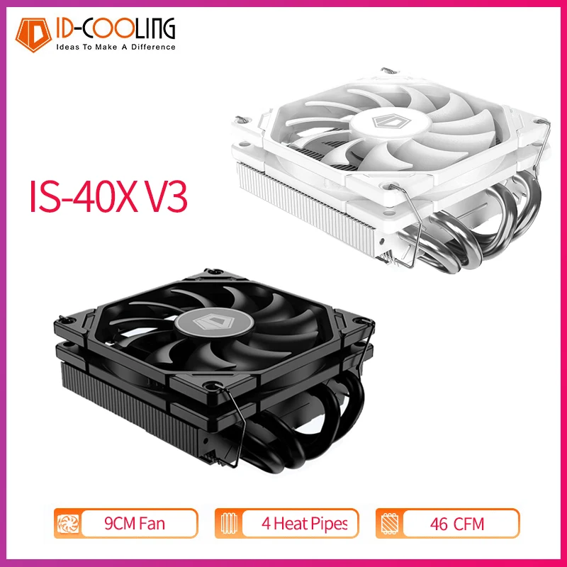 Imagem -06 - Id-resfriamento-low Profile Air Cooler Radiador Tubos de Calor Processador Cpu Cooler para Am4 Am5 Lag1700 1200 Ventilador v3 Is40x