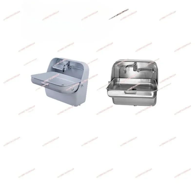 RV 304 Stainless Steel Folding Sink with Integrated Faucet Apply to Caravan Camper Boat Wall-mounted Sink 370*390*(180/375)mm