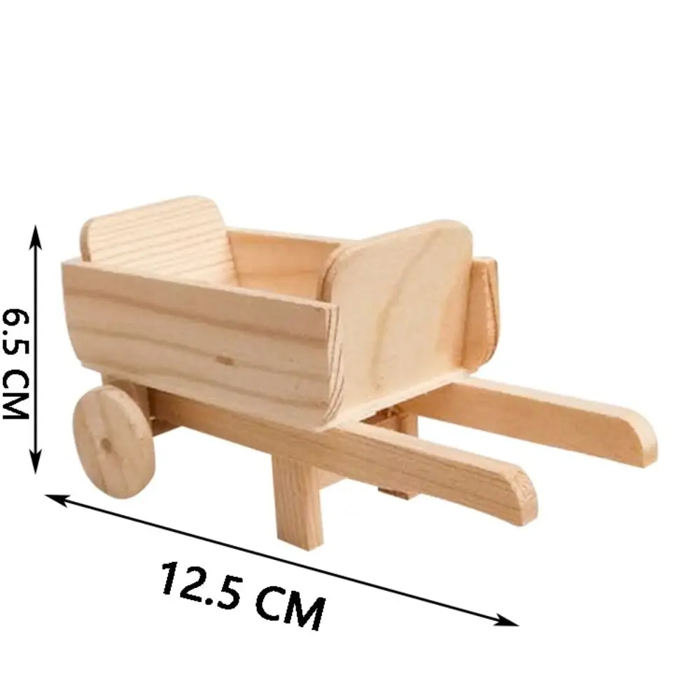 New Wooden DIY Mini Craft Wood Color Doll Houses Farm Wheelbarrow Models Child Furniture Decors DIY Outdoor Playsets