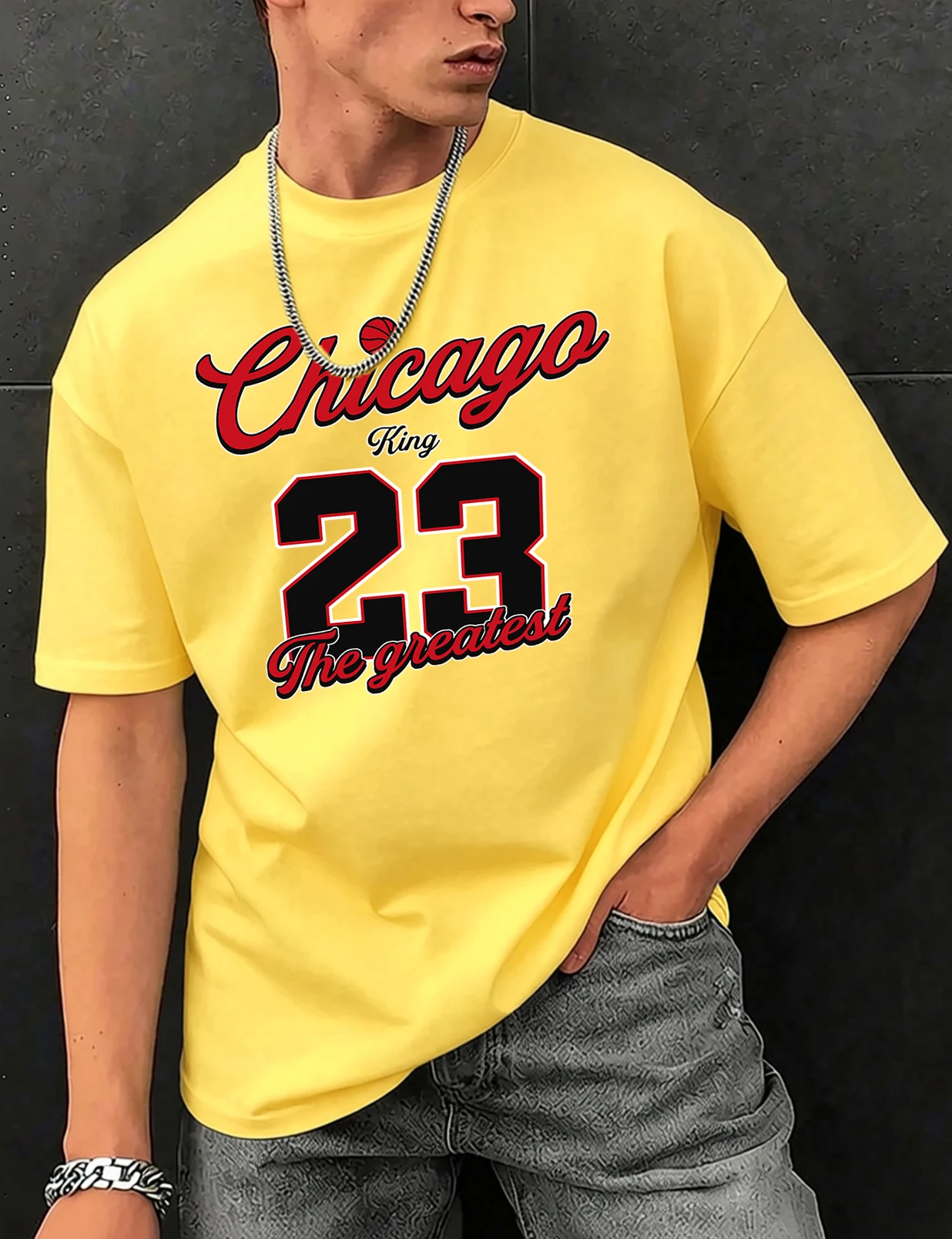 Chicago Number 23 The Greatest Print Man Lässiges, atmungsaktives Baumwoll-Top, Sommer-Streetwear, Basic, bequemes T-Shirt, trendiges, weiches T-Shirt