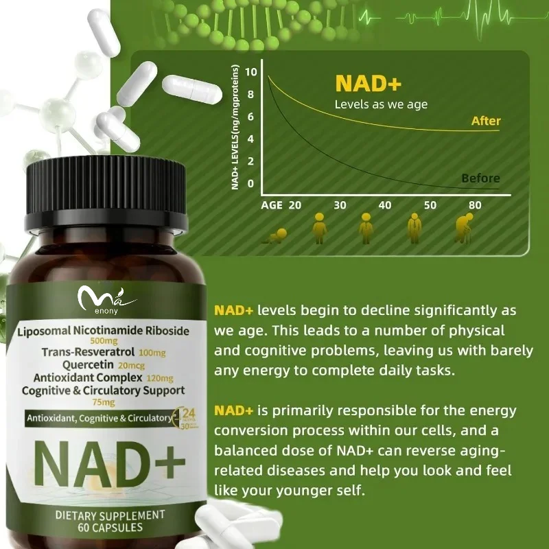 Liposome Nicotinamide Nucleoside Supplement Containing Resveratrol - Cell Energy, Antioxidant Health Support, 60 NADcapsules