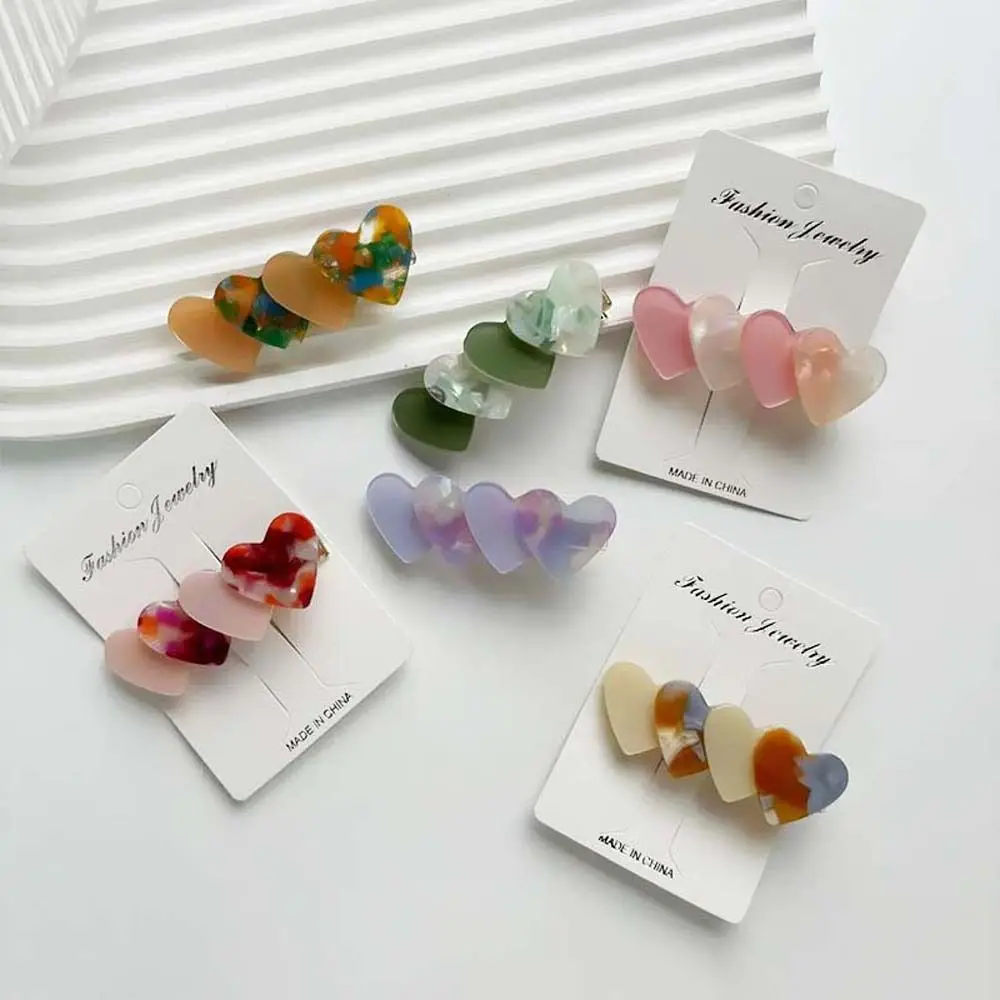 Duckbill Clip Acetate Heart Hair Clip Three Love Heart Female Hair Accessories Y2K Hair Barrettes Vacation Headwear Headdress