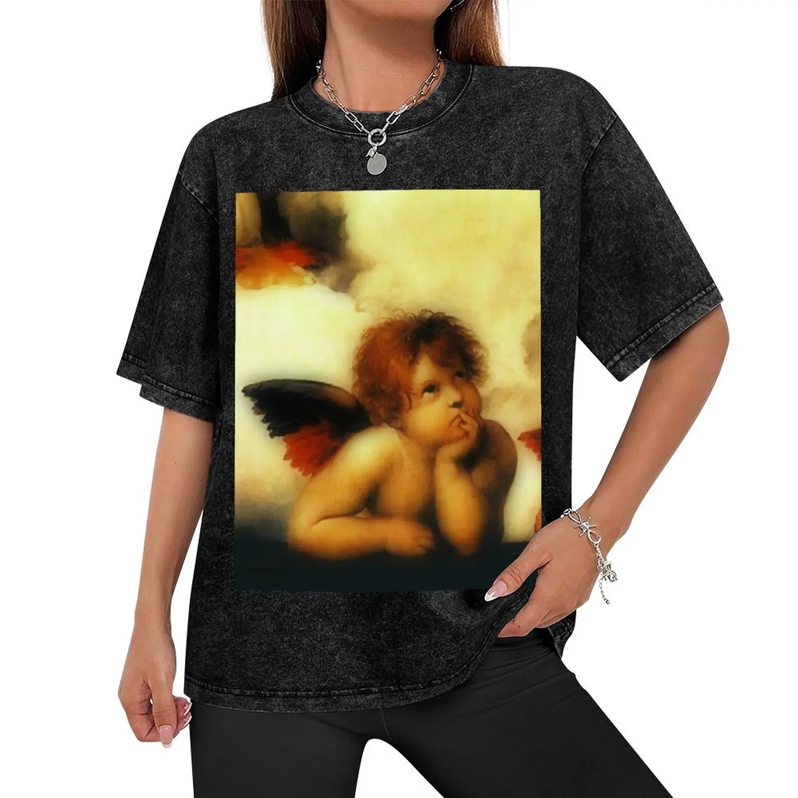 Raffaello Sanzio da Urbino Sistine Madonna(angel 1), 1513-1514. T-Shirt blacks clothes for men