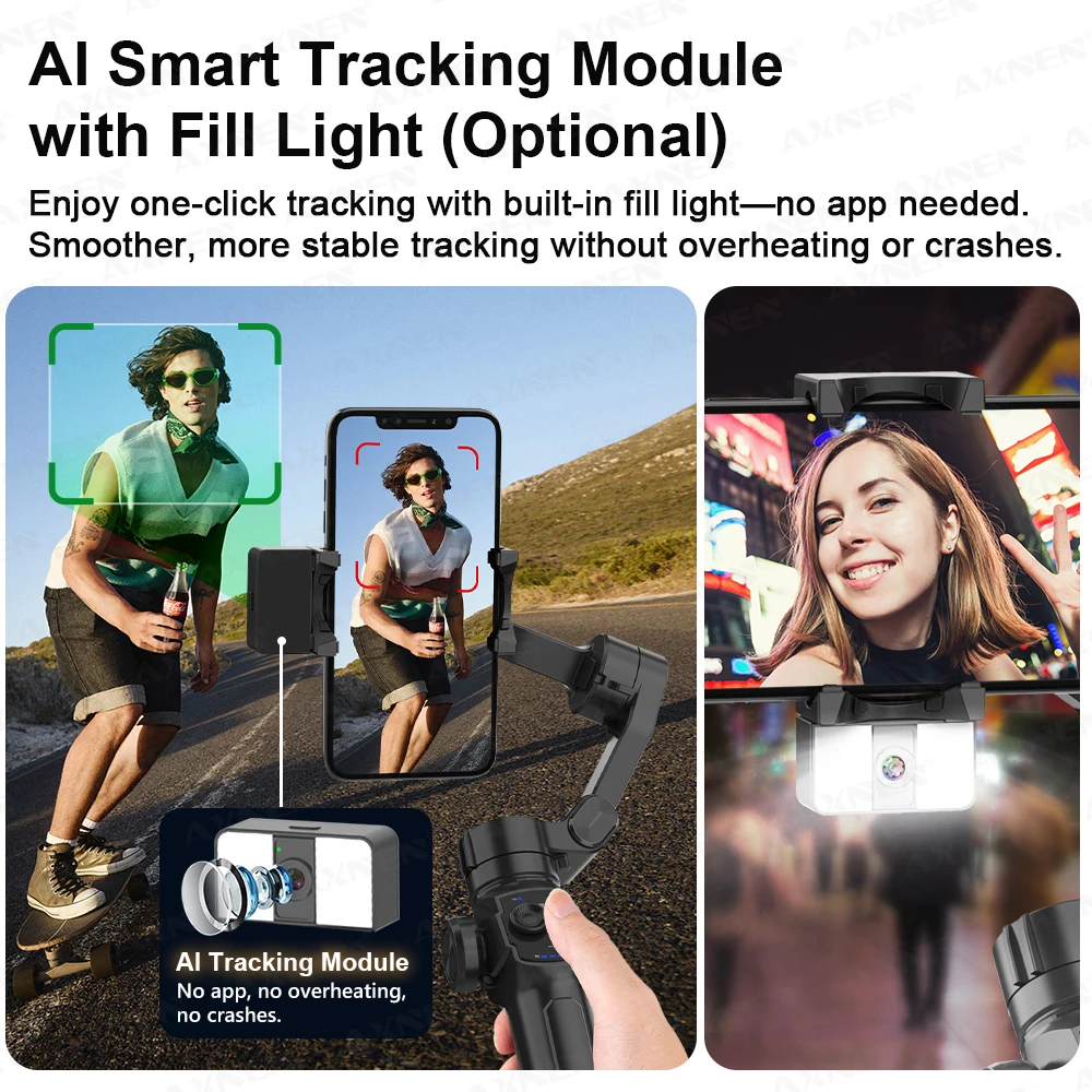 مثبت الهاتف المحمول AXNEN مع عصا تمديد 170 مم للوجه بعد لالتقاط الفيديو والتصوير الفوتوغرافي اليدوي 3 محاور Gimbal حامل ثلاثي القوائم