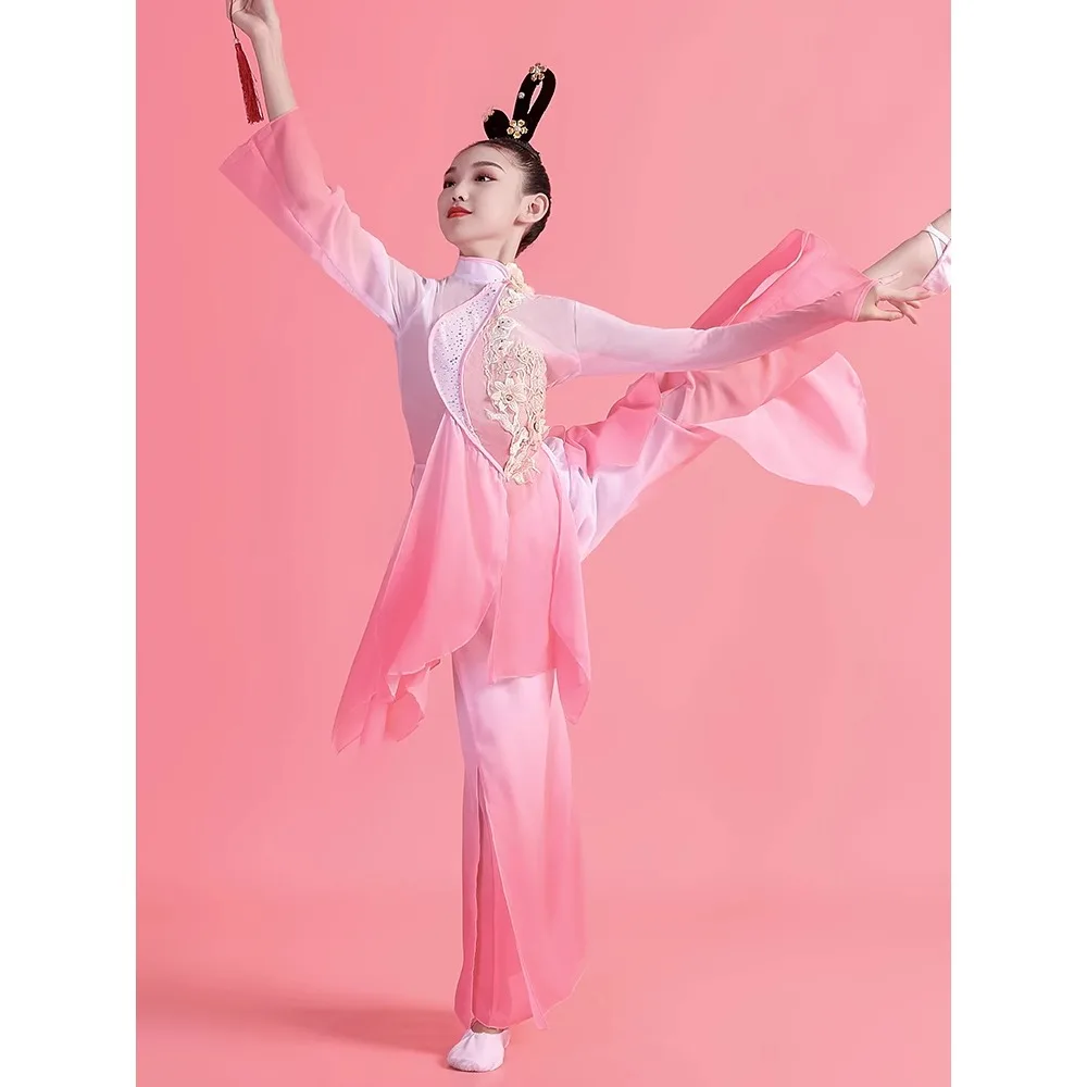 Costume cinese intrattenimento musiche e canzoni nuovi costumi di scena classici per bambini ombrello danza etnica ragazze Yangko abbigliamento fan dance