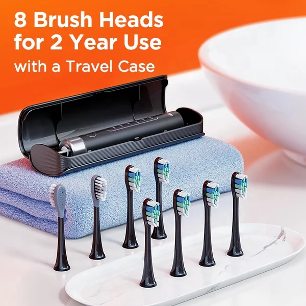 Bitvae S2 9 Intensity Levels IPX7 Waterproof Sonic Ultrasonic Rechargeable Electric Tooth Toothbrush with 8 Heads