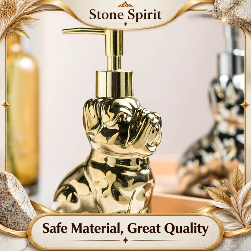 Bathroom Supplies, Gold-plated Dog Ceramic Soap Dispenser, Portable Shampoo Bottle, Household Hotel Lotion Independent Bottle