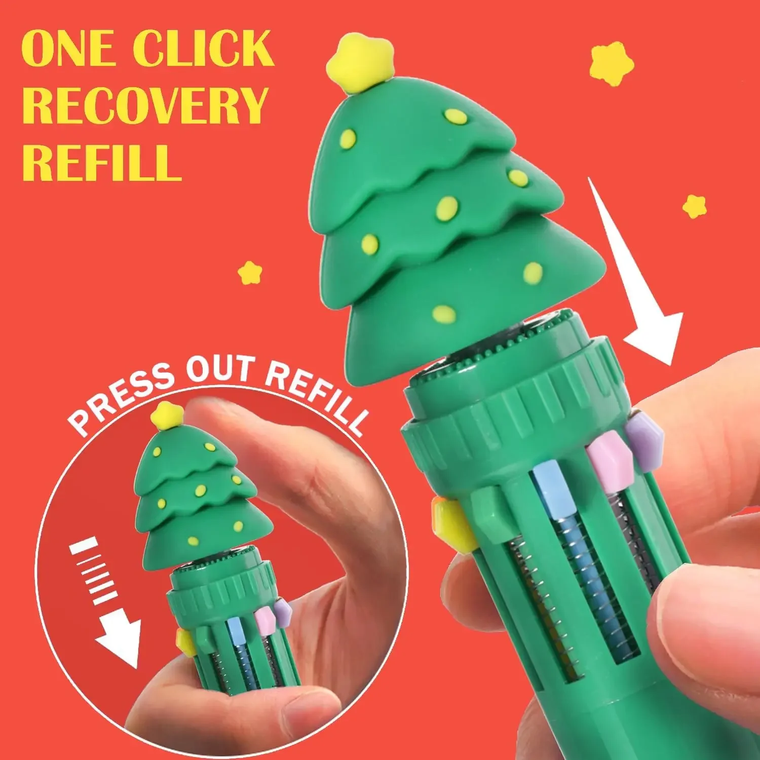 12 Pcs 10 Colors Ballpoint Pen 0.7 Mm,Retractable Christmas Office School Supplies