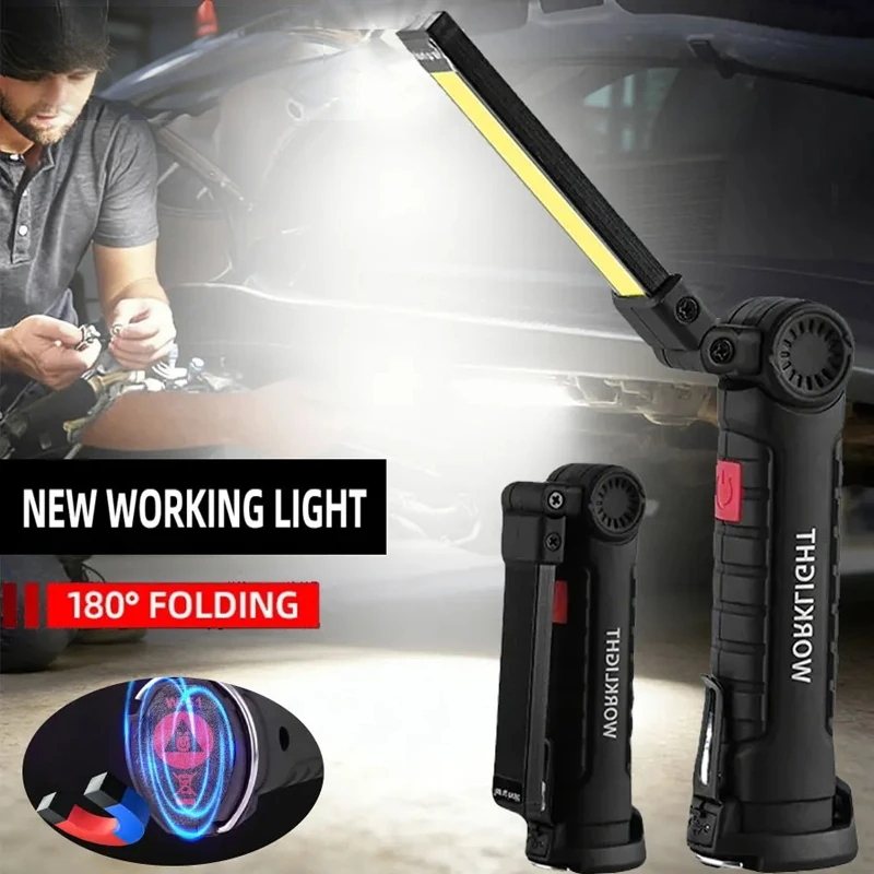 Portable COB LED Flashlight with Magnetic USB Rechargeable Work Light with Hook Hanging Camping Search Lights Emergency Lamp