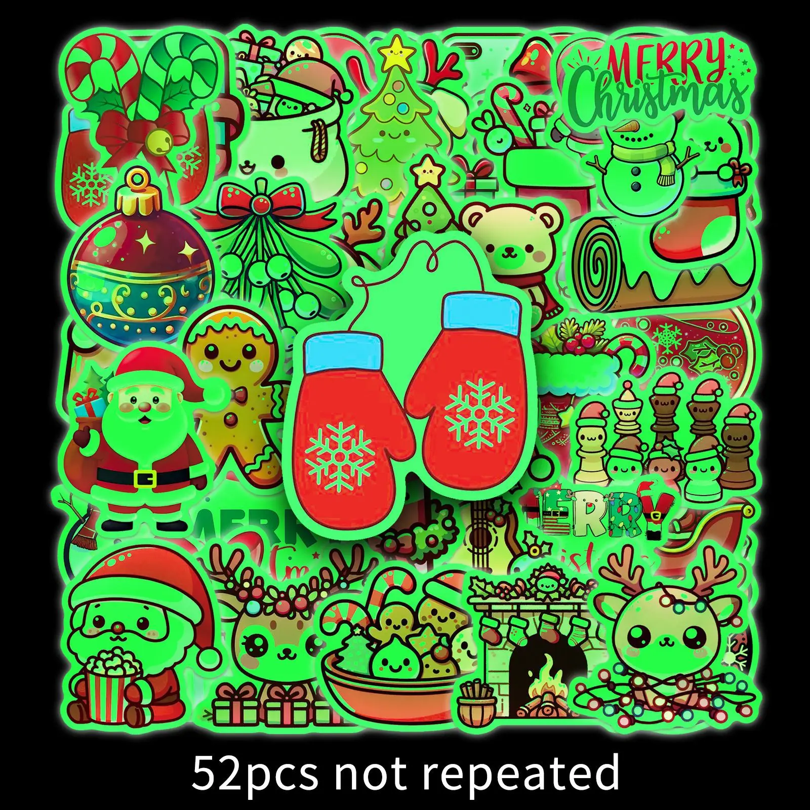 

52PCS Christmas Cartoon Cute Graffiti Sticker DIY Decoration Laptop Skateboard Water Cup Toy Mobile Phone Case Waterproof Decals