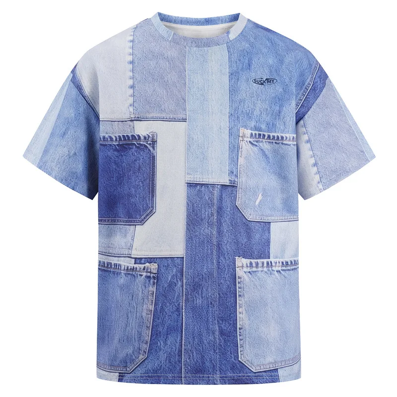Men's High Street Printed Hip Hop T Shirts Fashion 3D Painted Tees Streetwear Loose Fit Personality Summer Short Sleeve Tops