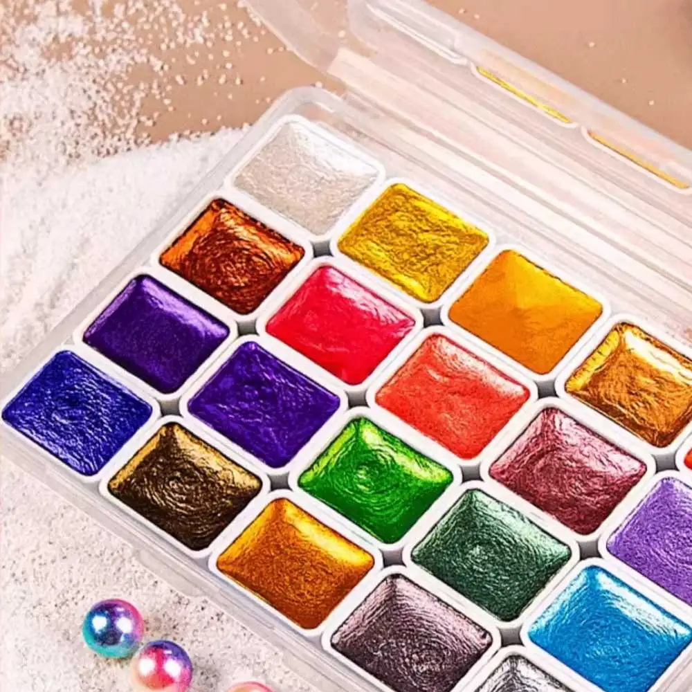 20 Colors Metal Watercolor Painting Set, Portable Box With Shiny Pearls Solid Watercolor Painting, And Art Supplies, Watercolor