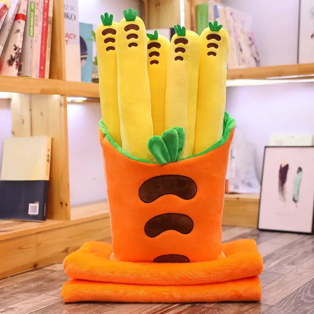 Boneca + cobertor criativo bonito dos desenhos animados frutas batatas fritas segurar travesseiro ar condicionado cobertor morango abacaxi brinquedo de pelúcia presente