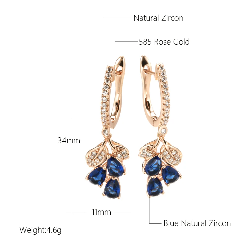 Kienl New 585 Rose Gold Color Long Earring for Women Vintage Blue Natural Zircon Flower Drop Earring High Quality Daily Jewelry