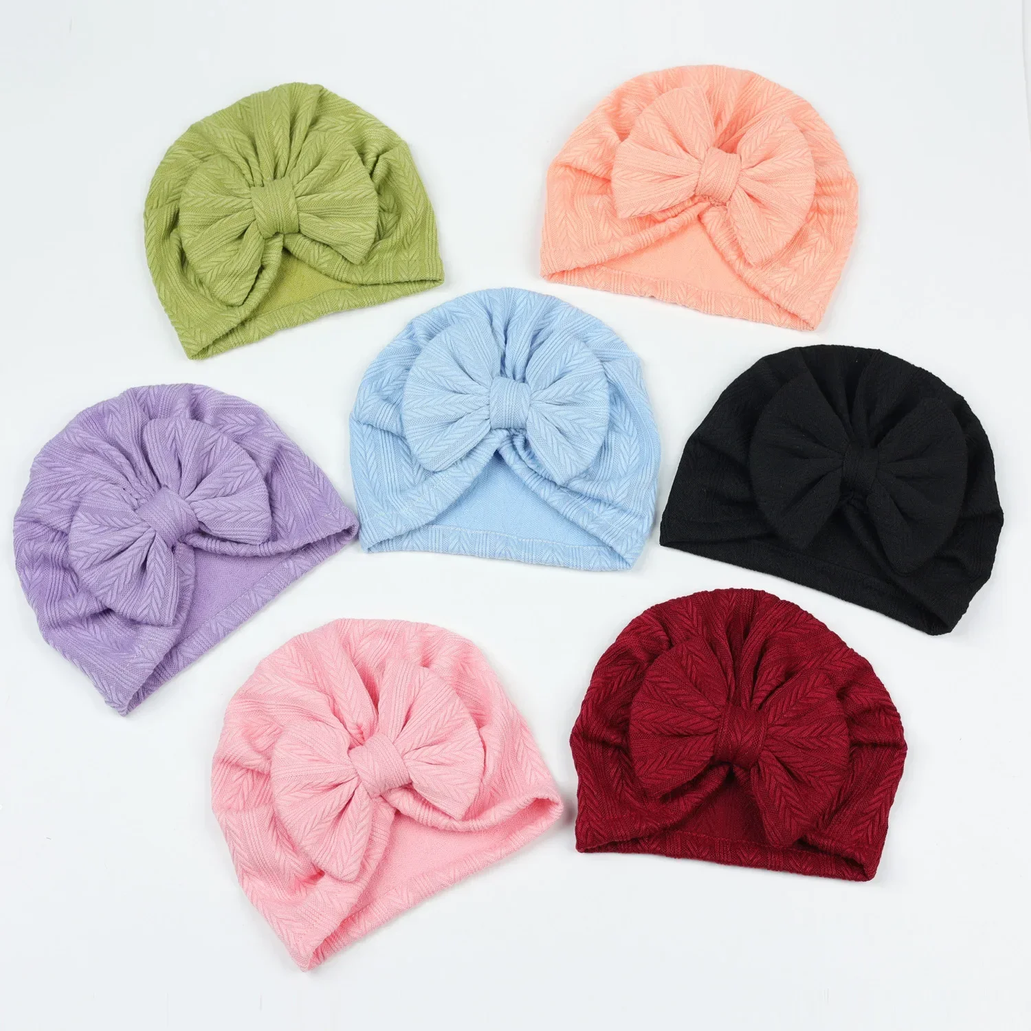 Chapéu de turbante elástico macio para bebê com arco, gorro infantil, respirável, cor sólida, gorro para menina, recém-nascido, infantil, primavera,