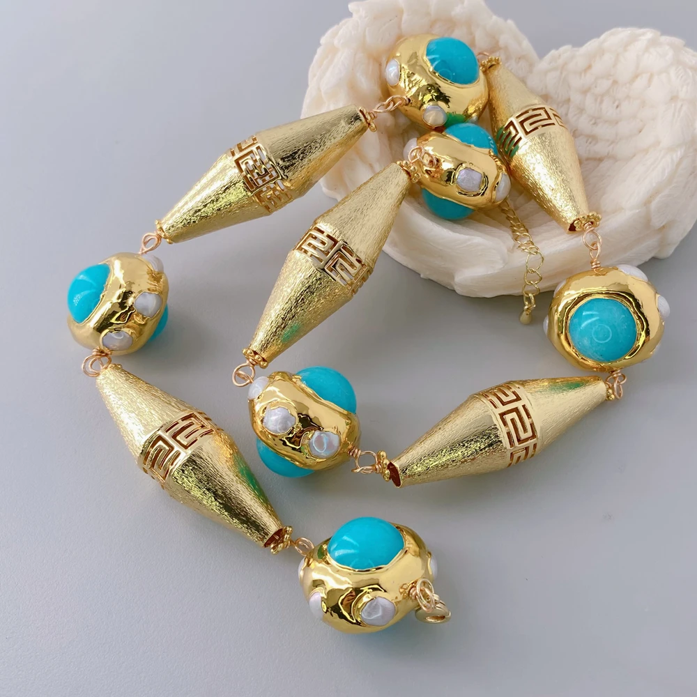 

Y·YING Женское ожерелье-чокер с круглыми бусинами из синего нефрита и матовым золотистым коннектором, ювелирные украшения