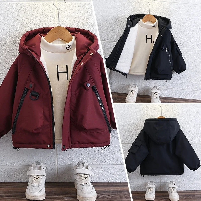 

Boys Padded Coats Children Thicken Cotton Jackets Kids Winter Windbreak Outerwear 2025 Warm Children's Plush Velvet Clothing
