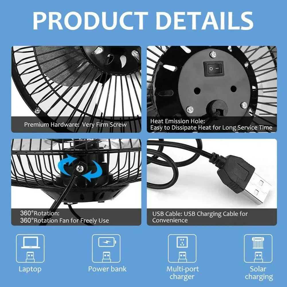 

100% новый USB-вентилятор для активного отдыха 14,5*15 см, черный, легкий, вращающийся, с питанием от USB, настольный, летний