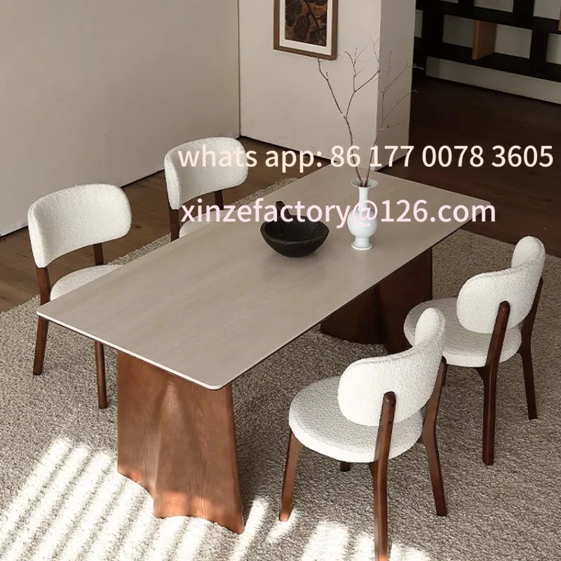 

Customizable antique solid wood dining table Modern simple small apartment travertine rock slab dining table