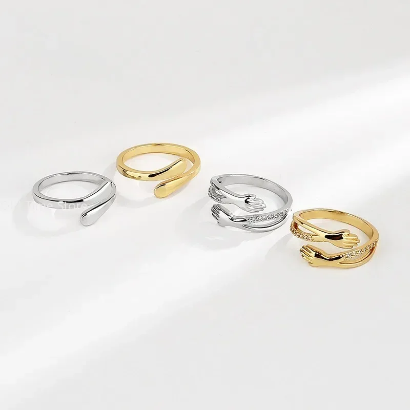 Nuevos Anillos de abrazo para mujer, anillo ajustable de acero inoxidable geométrico para parejas, joyería estética de boda y Navidad, Anillos de regalo