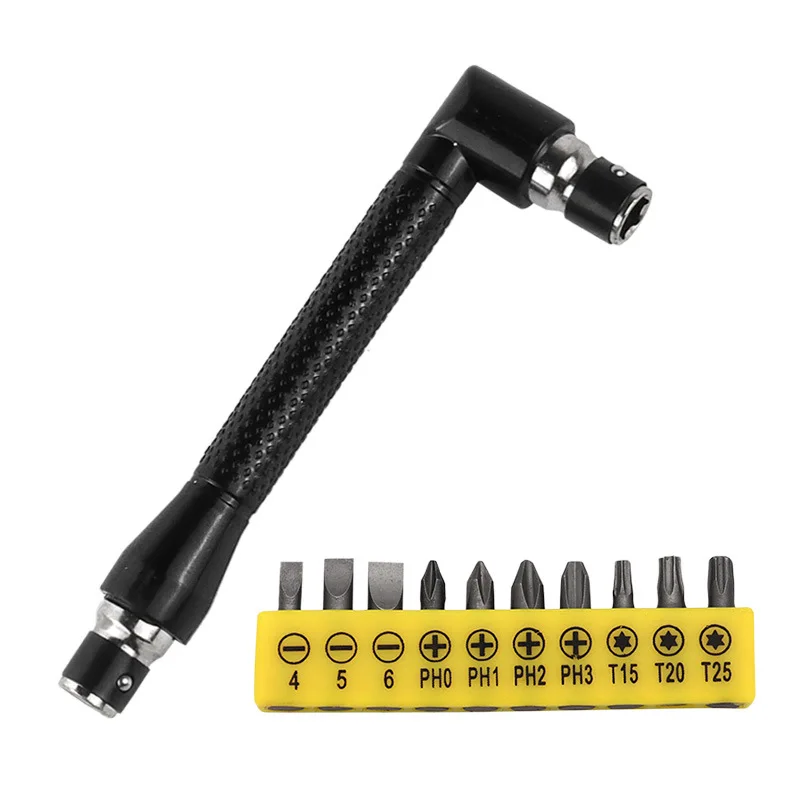 Tournevis hexagonal de Type L 1/4, poignée à Double extrémité à 90 degrés, clé noire de 6.35mm, outil pour jeu d'embouts assortis
