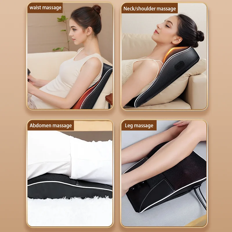 Fabricante directo eléctrico Shiatsu cabeza cuello cervical Ttraction cuerpo masajeador coche espalda almohada con calefacción masaje vibratorio D