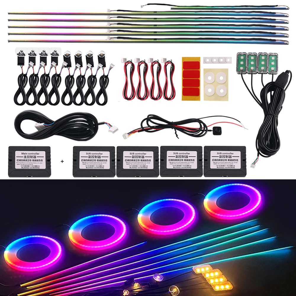 18 in 1 Symphony Car Ambient Light RGB LED Acrylic Guide Fiber Optic Strip Universal Interior Decoration Atmosphere Light By APP