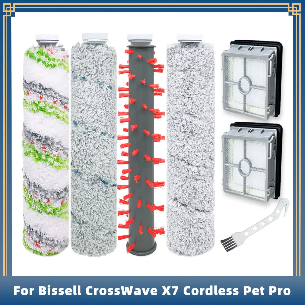 Compatible For Bissell CrossWave X7 Cordless Pet Pro 3011, 3055, 3277, 3279, 3276A Parts Accessories Roller Brush Hepa Filter