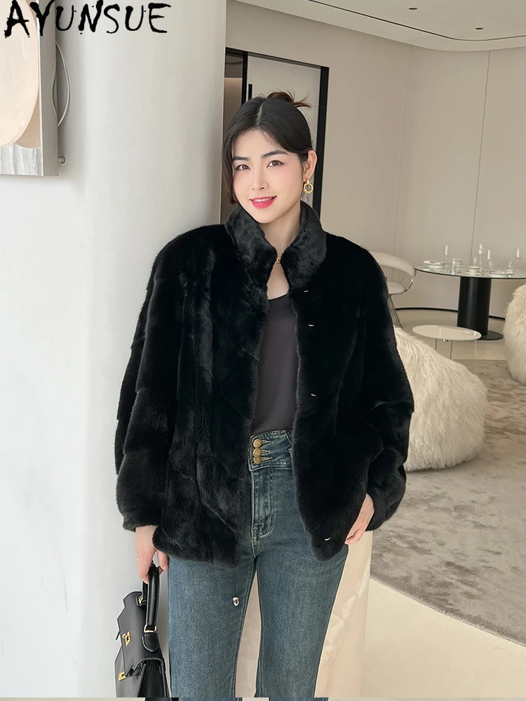 AYUNSUE 천연 밍크 모피 자켓 여성 패션 럭셔리 전체 밍크 겨울 자켓 여성 의류 고품질 2025 Кофта С Мехом