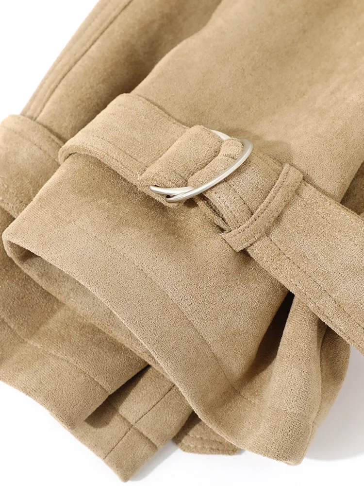 ZMEENNA レディース ショート フェイクスエード ダブルブレスト トレンチ ジャケット コート ベルト付き 秋のファッション オーバーコート カジュアル アウター ZM4288