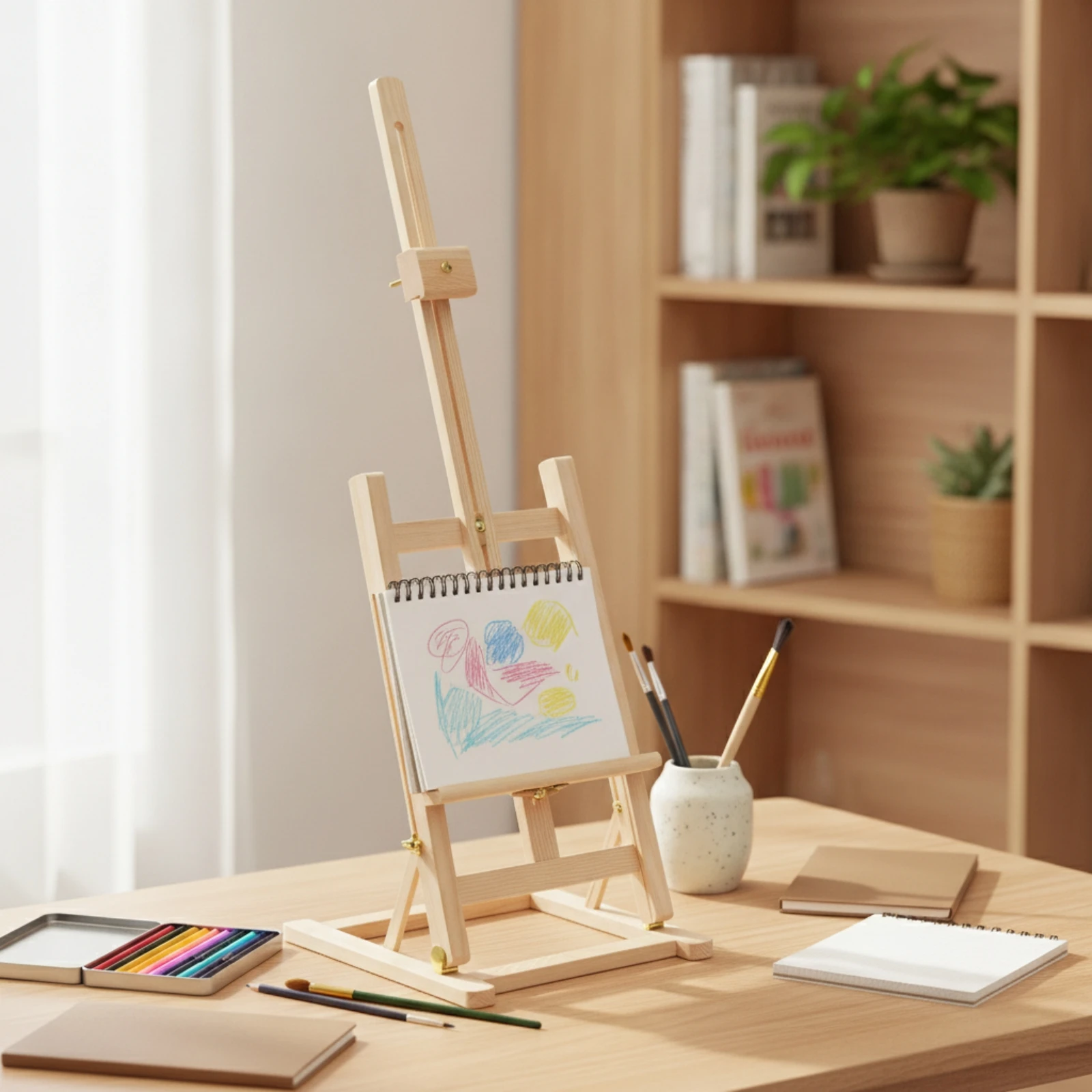 Tabletop Easel with Adjustable Frame Compact Wooden Easel Display Stand Easy to Store Multi-Purpose for Beginners, Studio