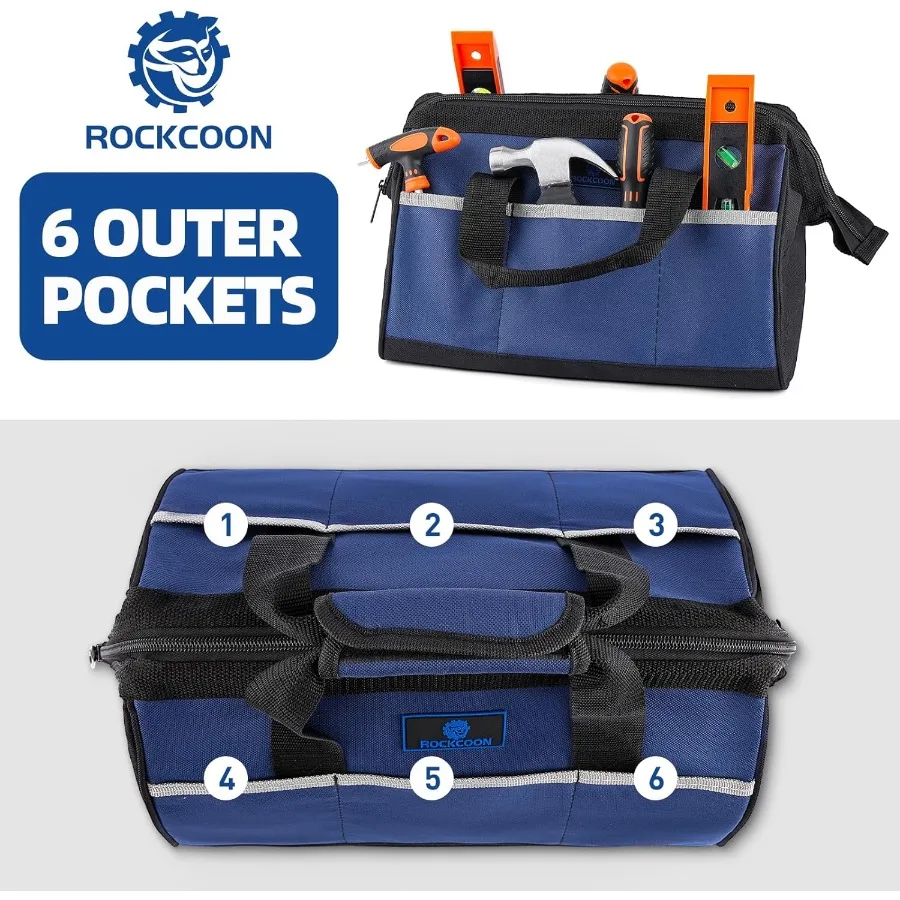 13'' Wide Mouth Tool Bag for Efficient Tool Storage in Workshops and Construction Sites Heavy Duty Design with Waterproof Prote