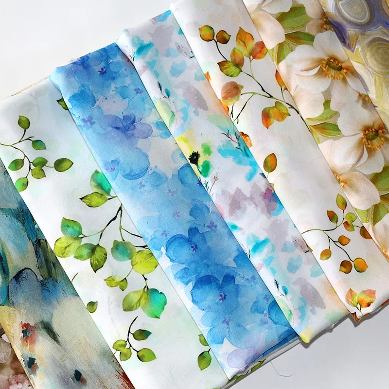 Kain Rayon Cetak 5D Bunga Per Meter untuk Gaun Pakaian Musim Panas Piyama Tempat Tidur Diy Jahit Jahit Kain Keren Halus Lembut