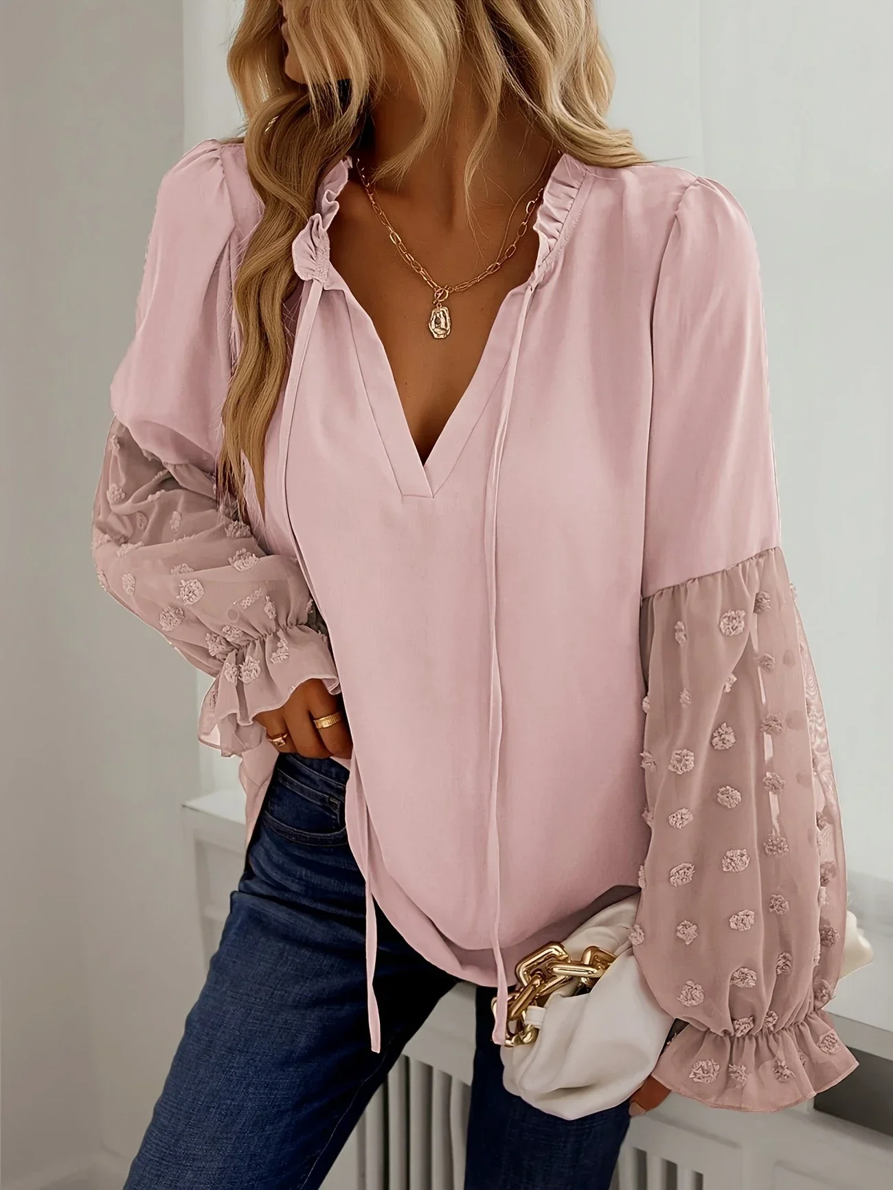 

Plus Size Long Sleeve Spring Autumn Women’s Leisure Tops Shirt Women V-neck Fashion Blouses Clothing