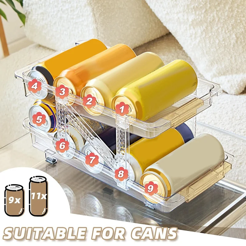 2Pack Soda Can Organizer Dispenser For Refrigerator Holders For Fridge Mini Skinny Rack Container Wide Adjustable