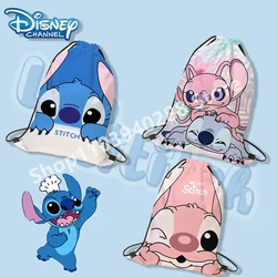 Kawaii Cartoon Disney Stitch Student Bundle Pocket borsa con coulisse di grande capacità zaino con coulisse per cartoni animati per bambini