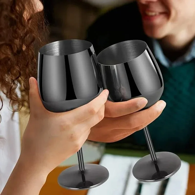 

500ml Stainless Steel Wine Glass Goblet 304 Rose Gold Silver Gold Color, Durable Metal Cup for Red Wine Champagne Bar Party